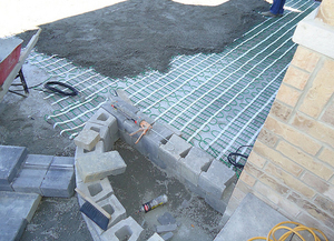 snow melting installation with concrete